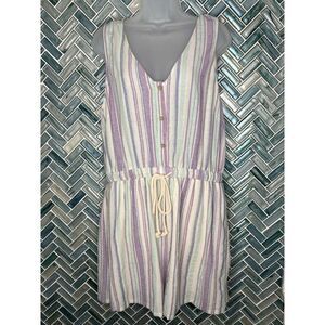LULUS FOREVER ADVENTURE LILAC‎ PURPLE MULTI STRIPED DRAWSTRING COTTON ROMPER XL
